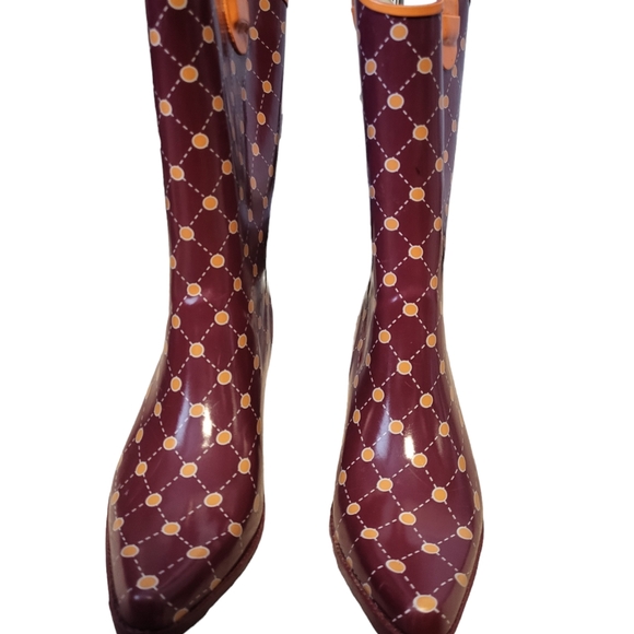 Stadium Stompers Women's Polka Dot Rain Boots Orange/ Raspberry Color Size 39. - Picture 10 of 11